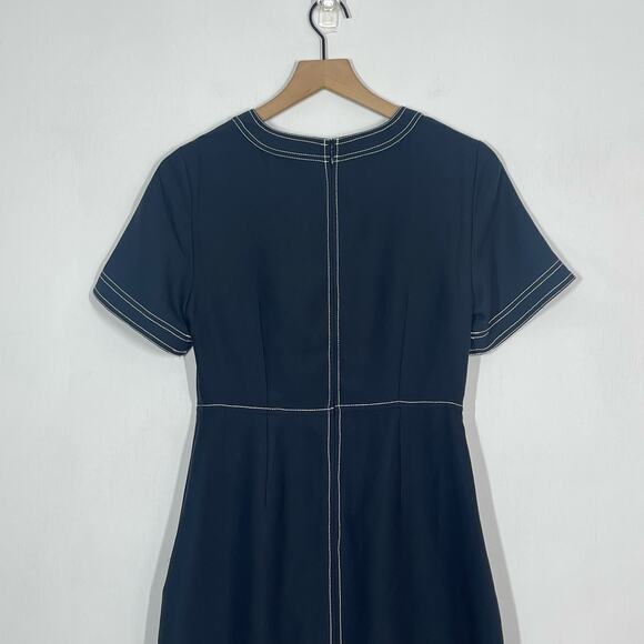 Banana Republic A-Line Dress Womens Size 0 Navy Blue Tonal Stitched Short Sleeve - Picture 6 of 10